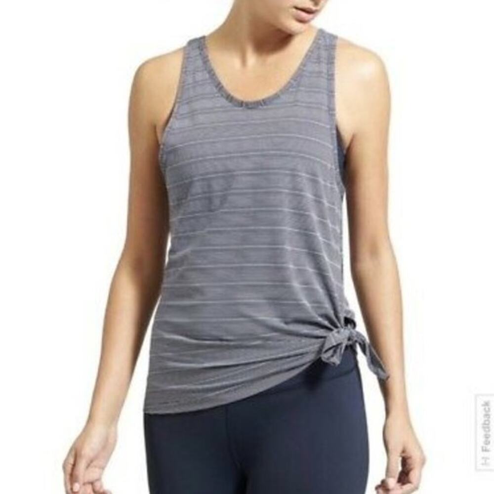 Athleta Womens Tank Top S Max Out Side Tie Knot‎ Navy Blue Stripe Performance